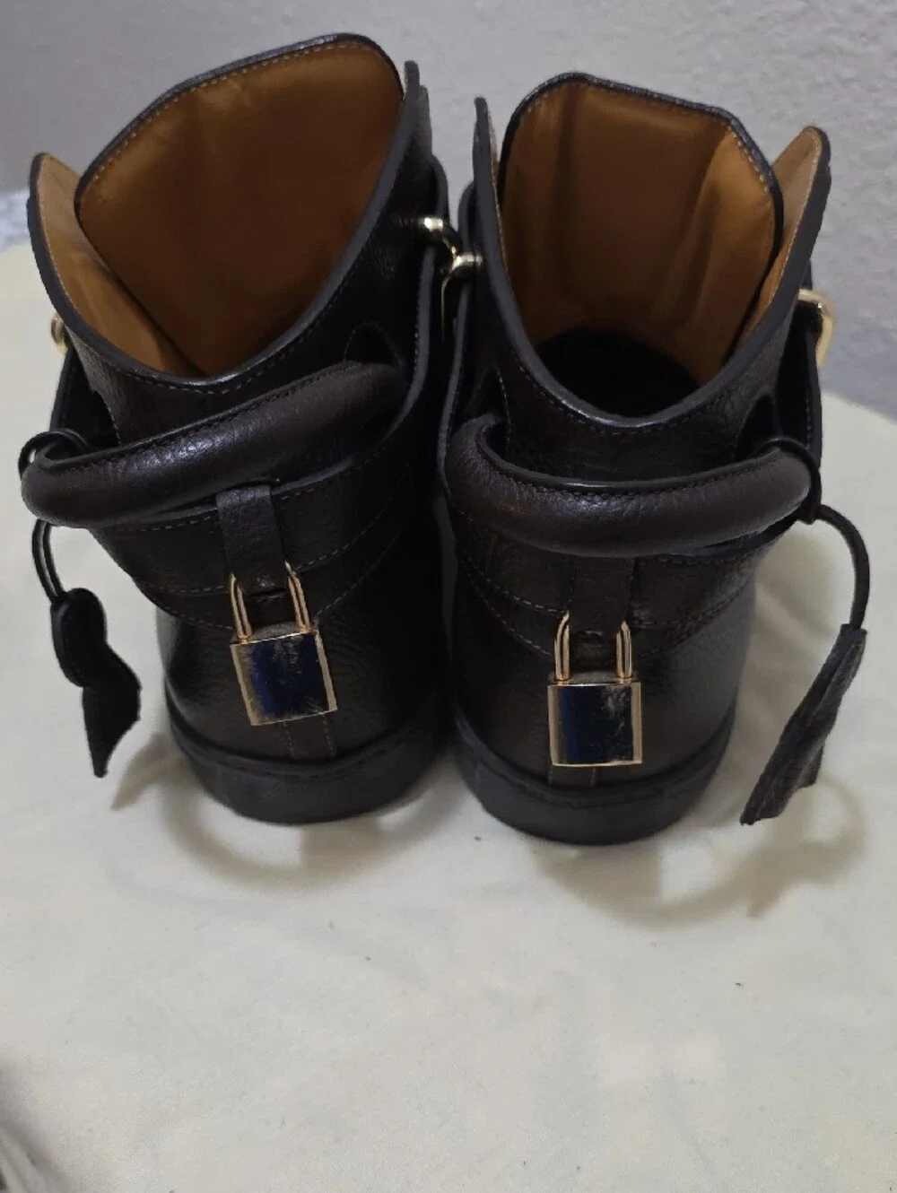 Buscemi Men's High-Top Sneakers in Brown with Gold Hardware